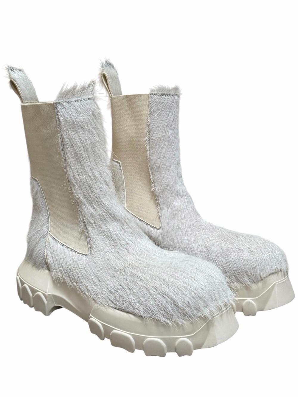 Rick Owens Beatle Bozo Tractor Genuine Calf Hair Chelsea Boots